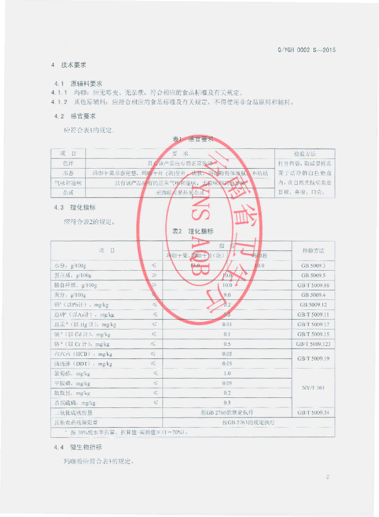 Q/YGH 0002S-2015 标准预览