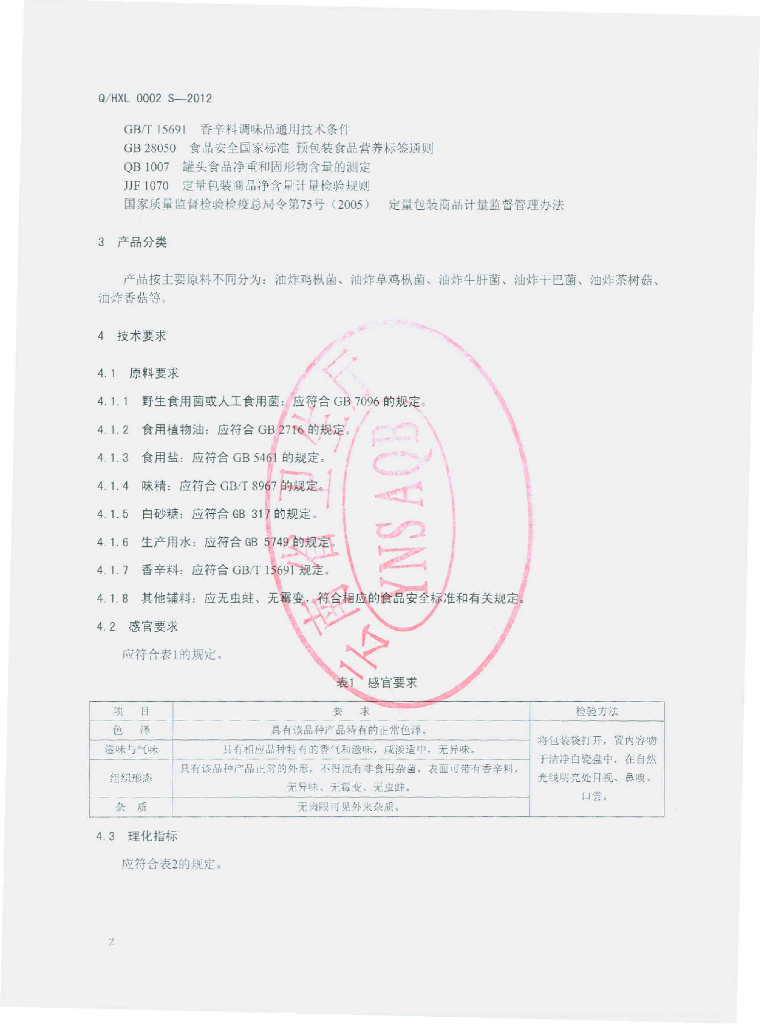 Q/HXL 0002S-2012 标准预览