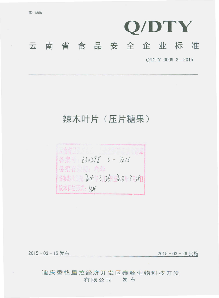 Q/DTY 0009S-2015 标准预览