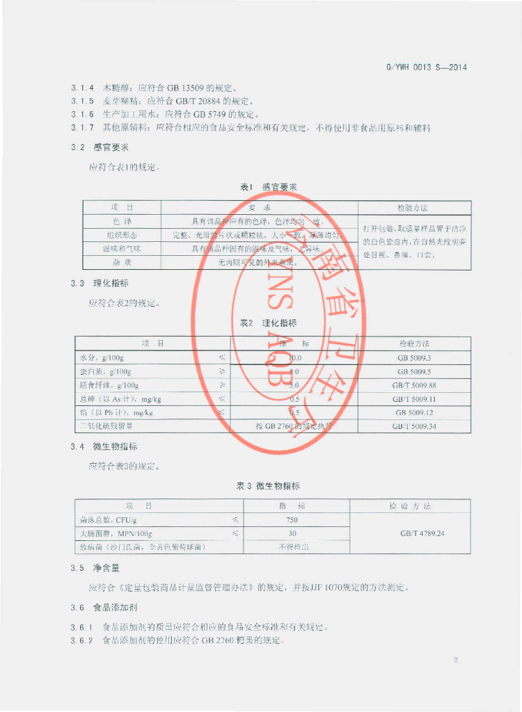 Q/YWH 0013S-2014 标准预览