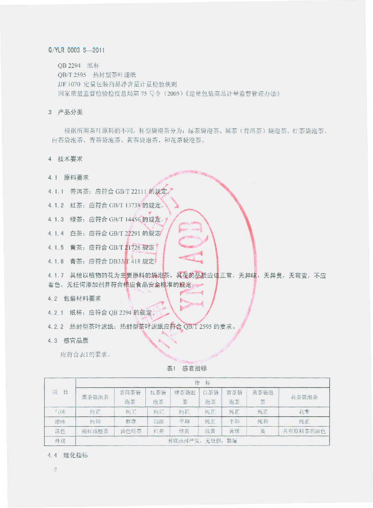 Q/YLR 0003S-2011 标准预览