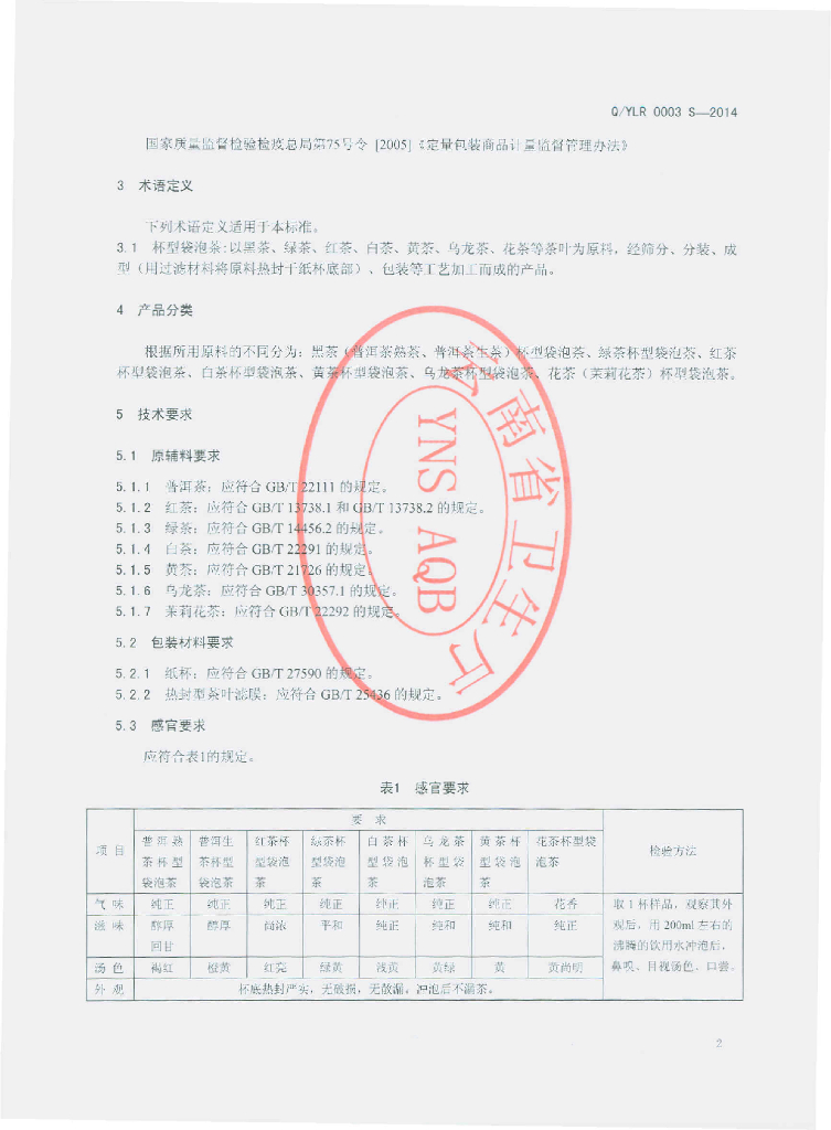 Q/YLR 0003S-2014 标准预览