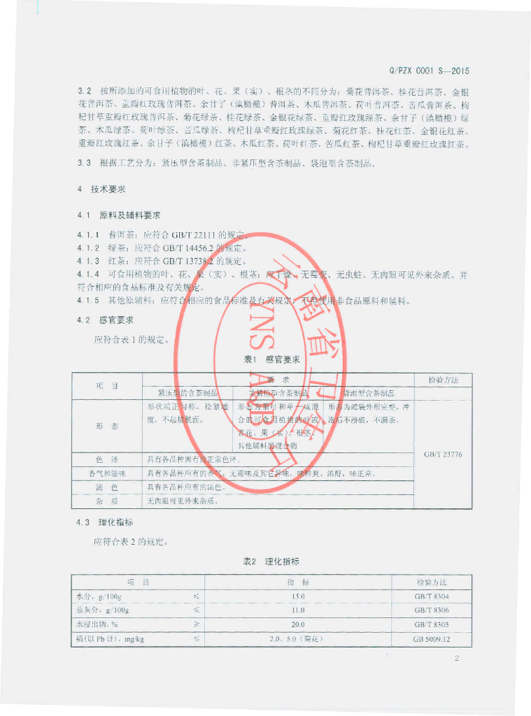 Q/PZX 0001S-2015 标准预览