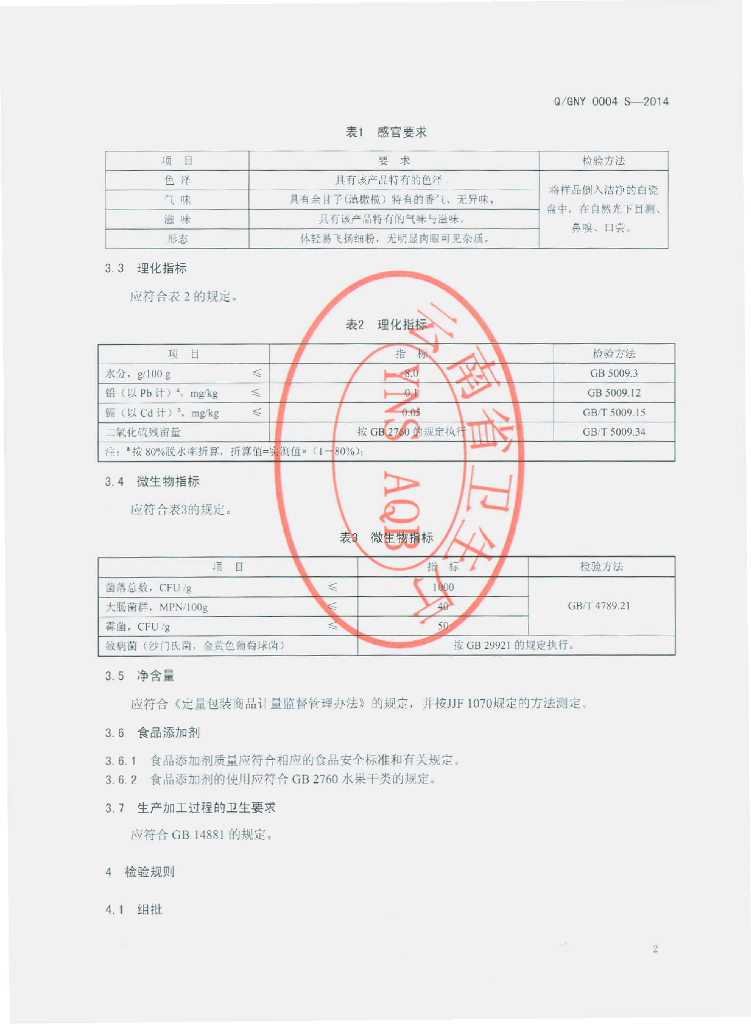 Q/GNY 0004S-2014 标准预览