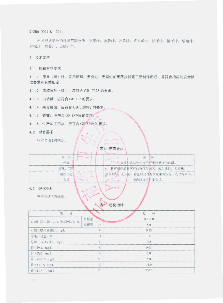 Q/ZRQ 0004S-2011 标准预览