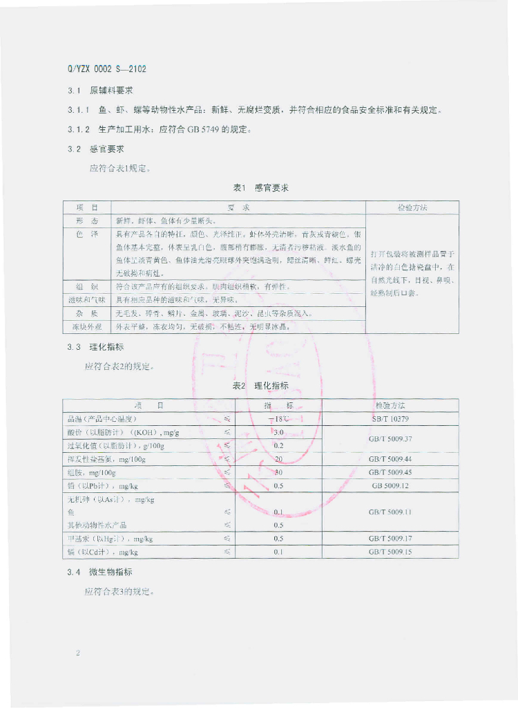 Q/YZX 0002S-2012 标准预览