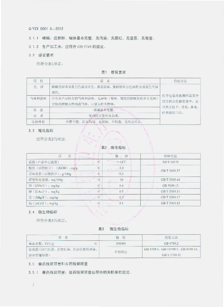 Q/YZX 0001S-2012 标准预览
