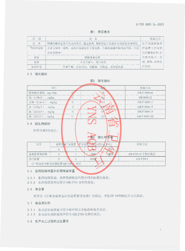 Q/YZX 0001S-2015 标准预览