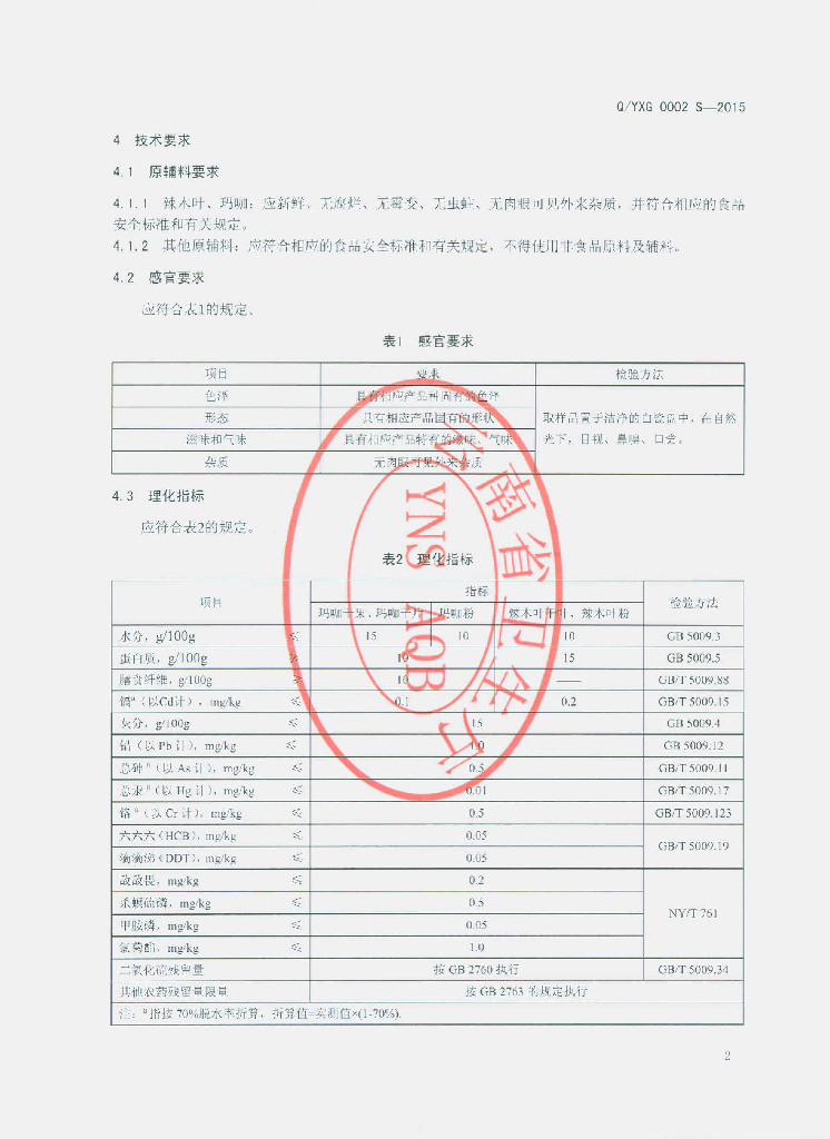Q/YXG 0002S-2015 标准预览
