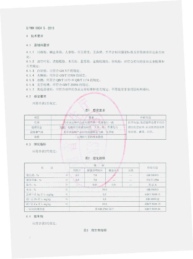 Q/YWH 0004S-2013 标准预览