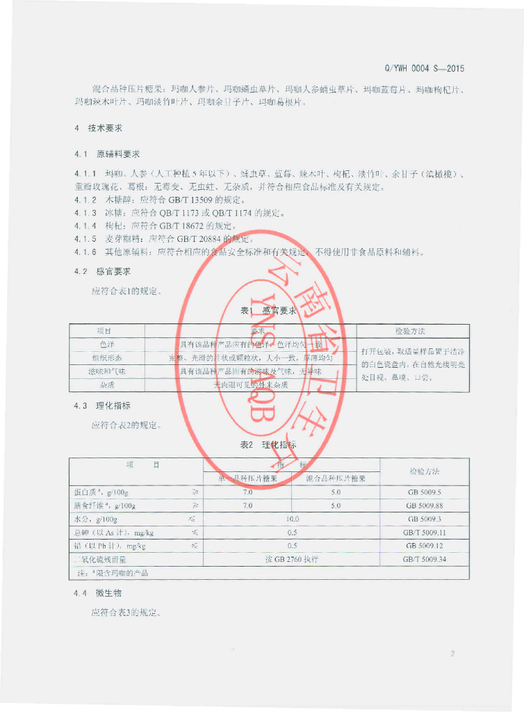 Q/YWH 0004S-2015 标准预览