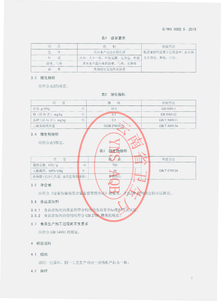 Q/YKX 0002S-2015 标准预览