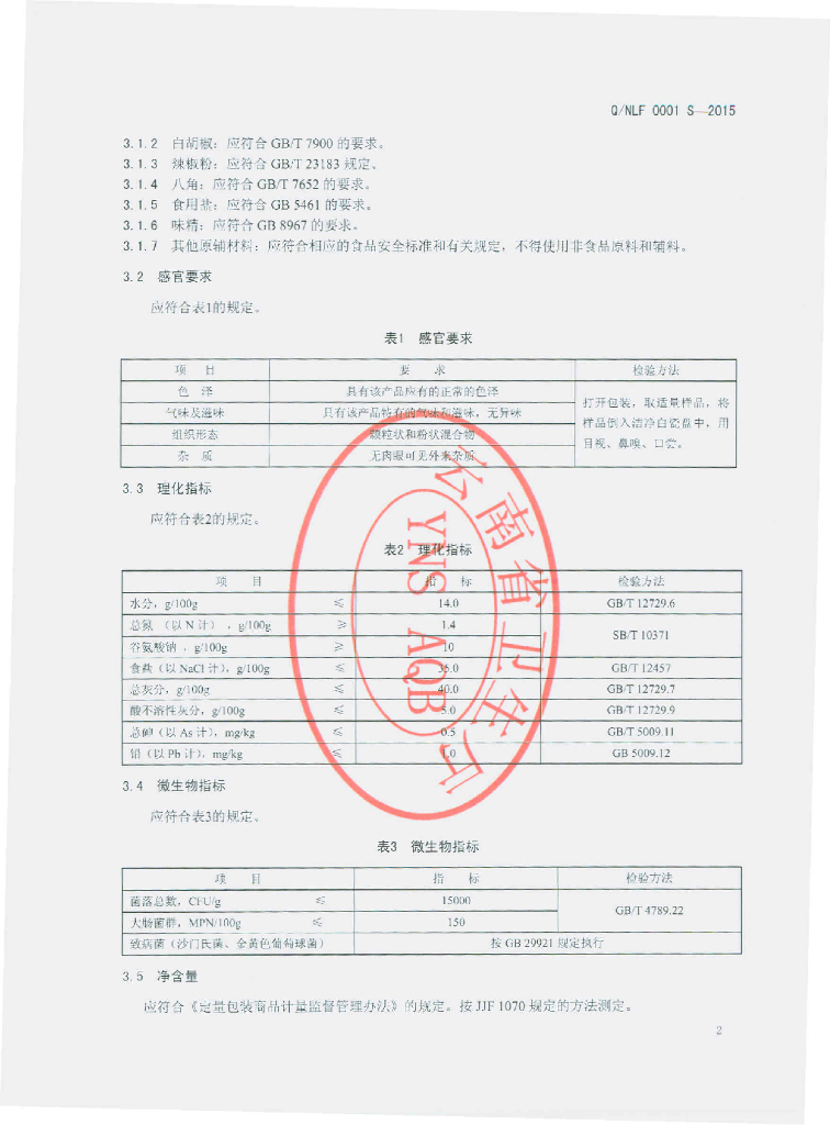 Q/NLF 0001S-2015 标准预览