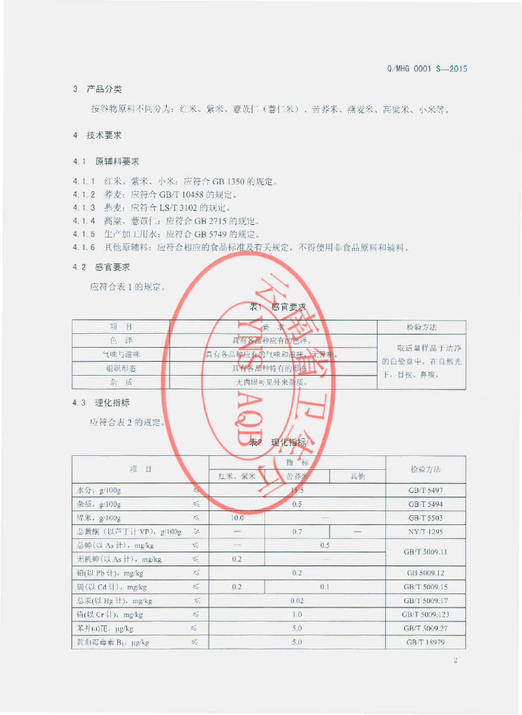 Q/MHG 0001S-2015 标准预览