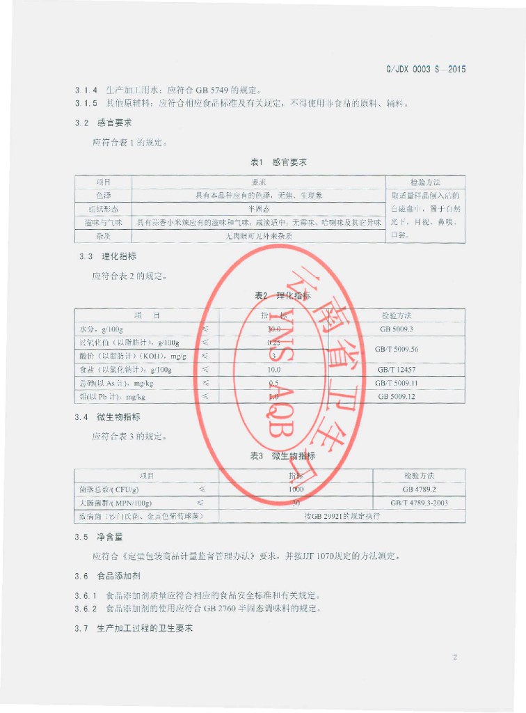 Q/JDX 0003S-2015 标准预览