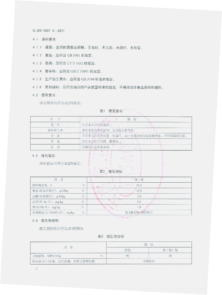 Q/JDX 0001S-2011 标准预览