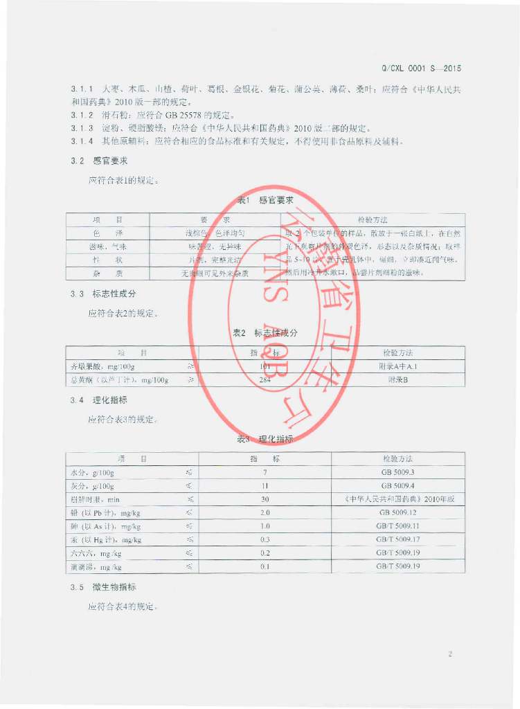 Q/CXL 0001S-2015 标准预览