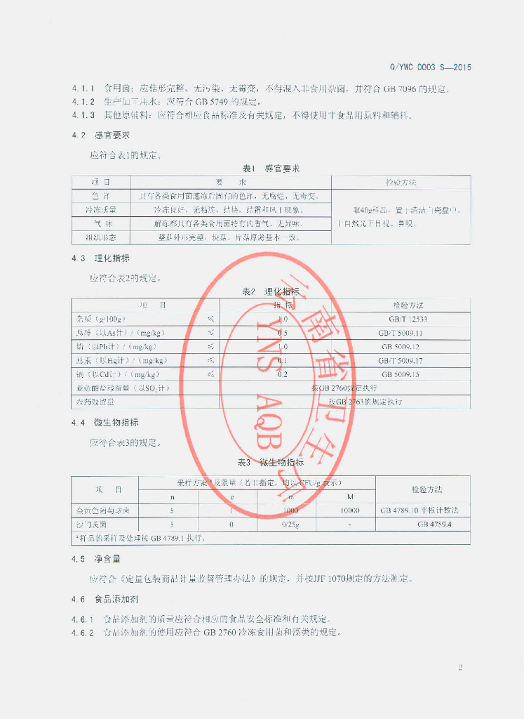 Q/YWC 0003S-2015 标准预览