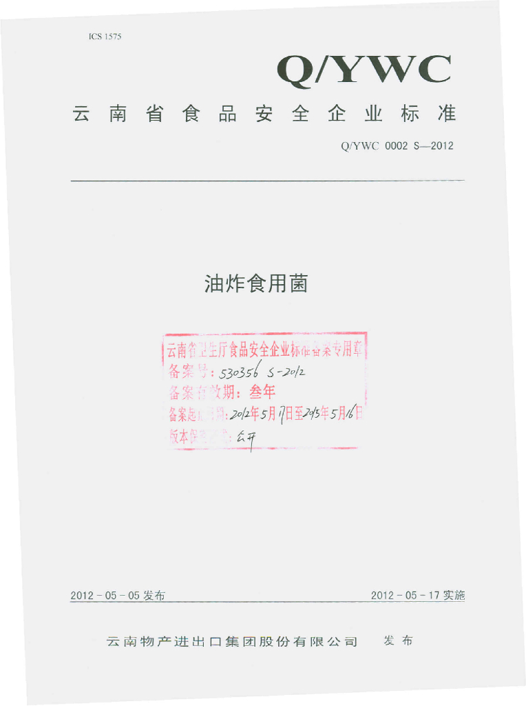 Q/YWC 0002S-2012 标准预览
