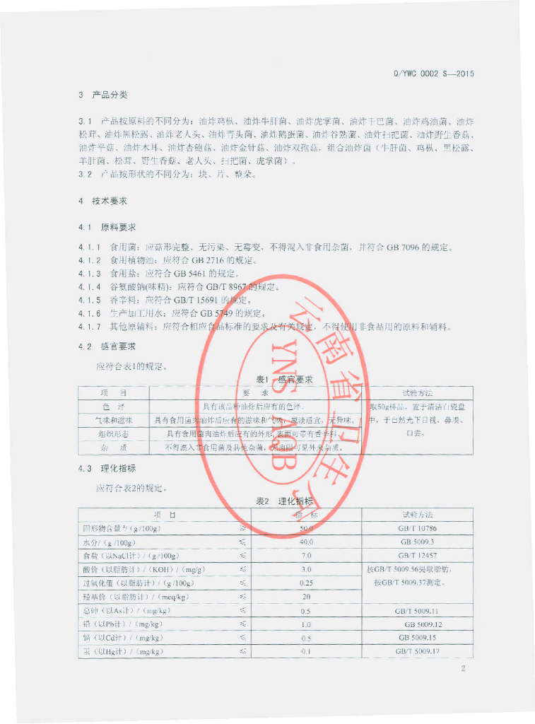 Q/YWC 0002S-2015 标准预览