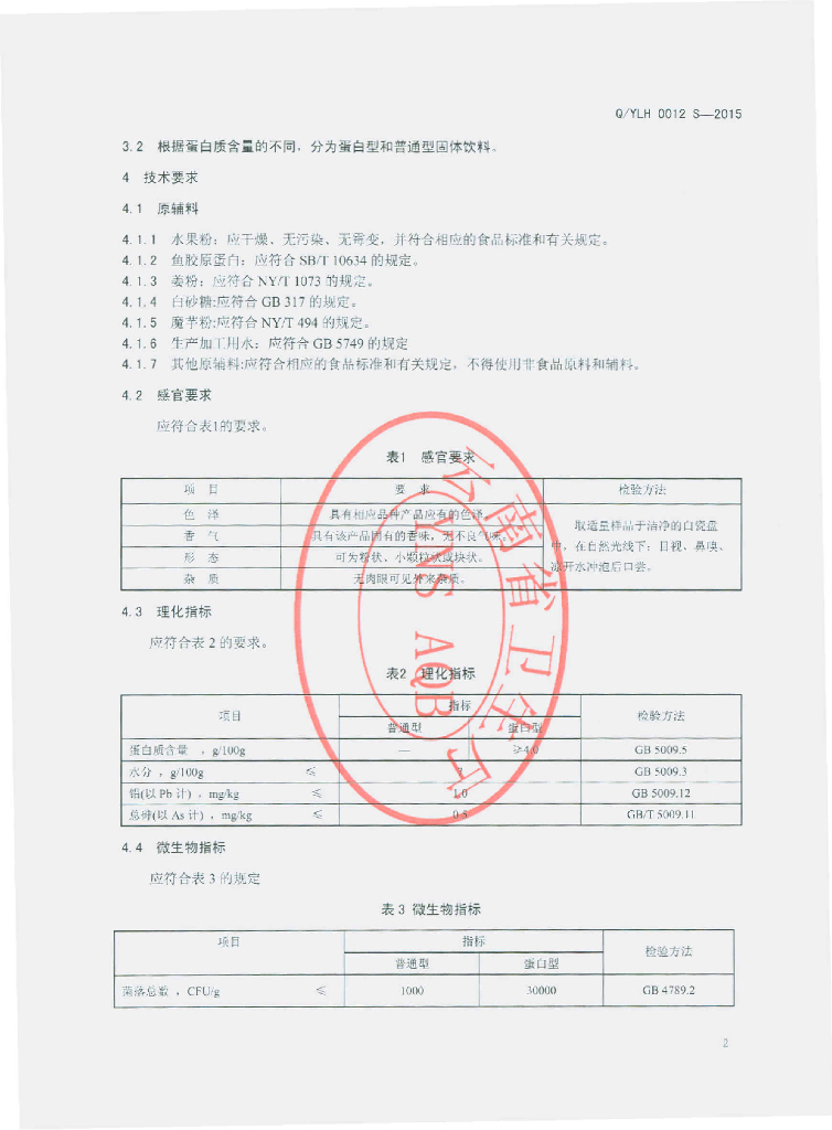 Q/YLH 0012S-2015 标准预览