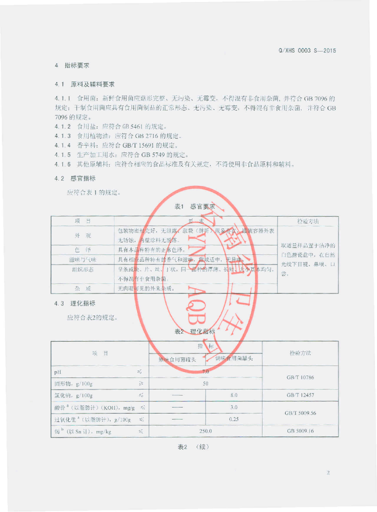 Q/XHS 0003S-2015 标准预览