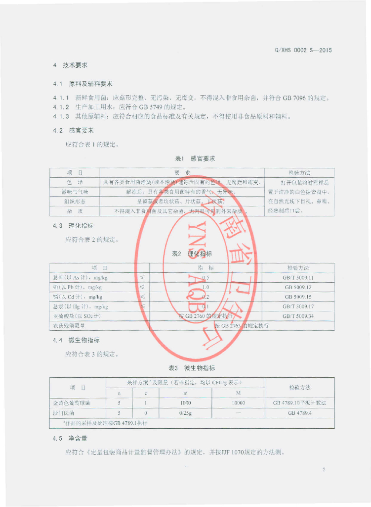Q/XHS 0002S-2015 标准预览