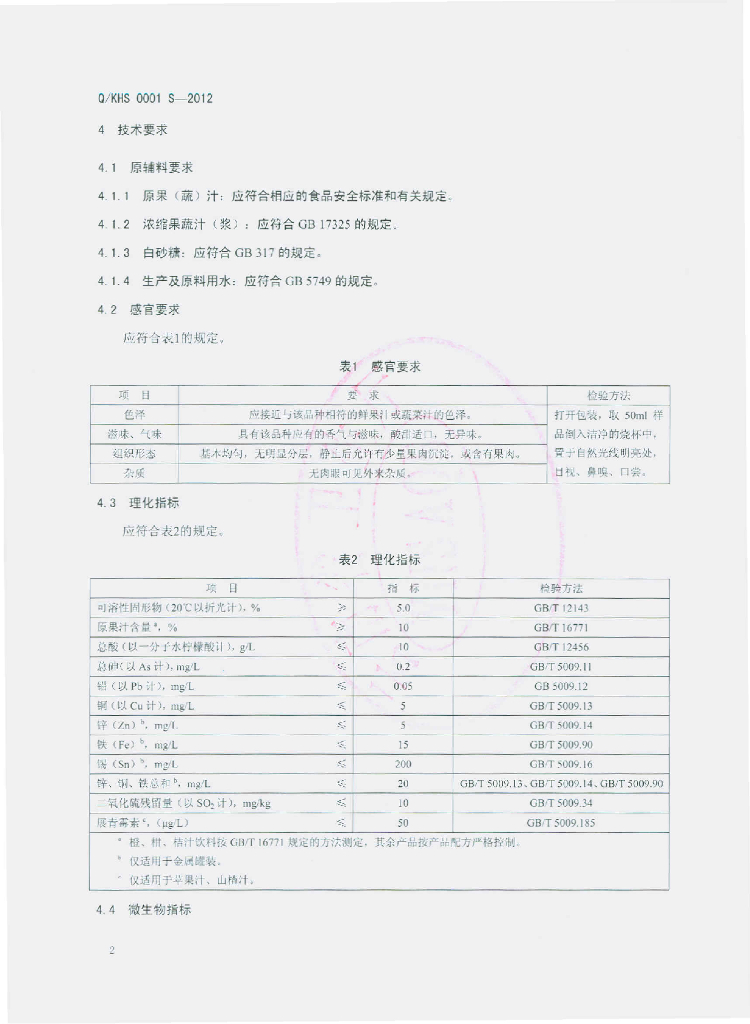 Q/KHS 0001S-2012 标准预览