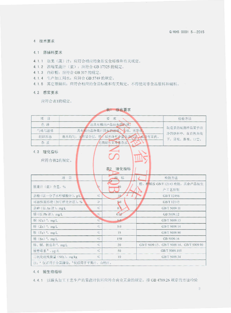 Q/KHS 0001S-2015 标准预览