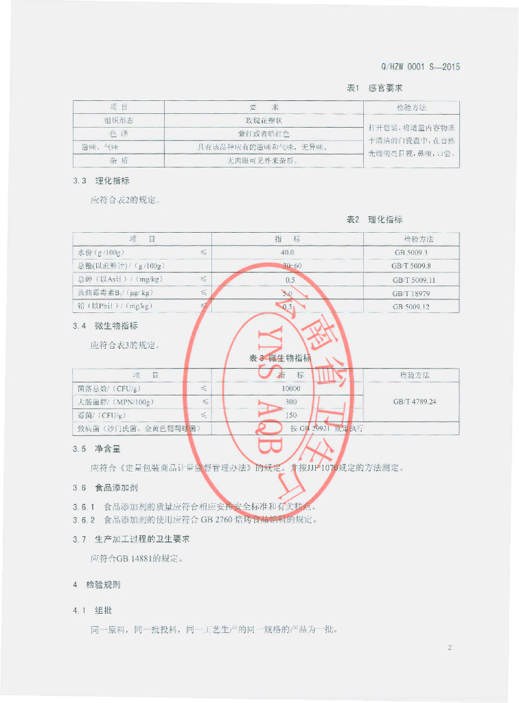 Q/HZW 0001S-2015 标准预览