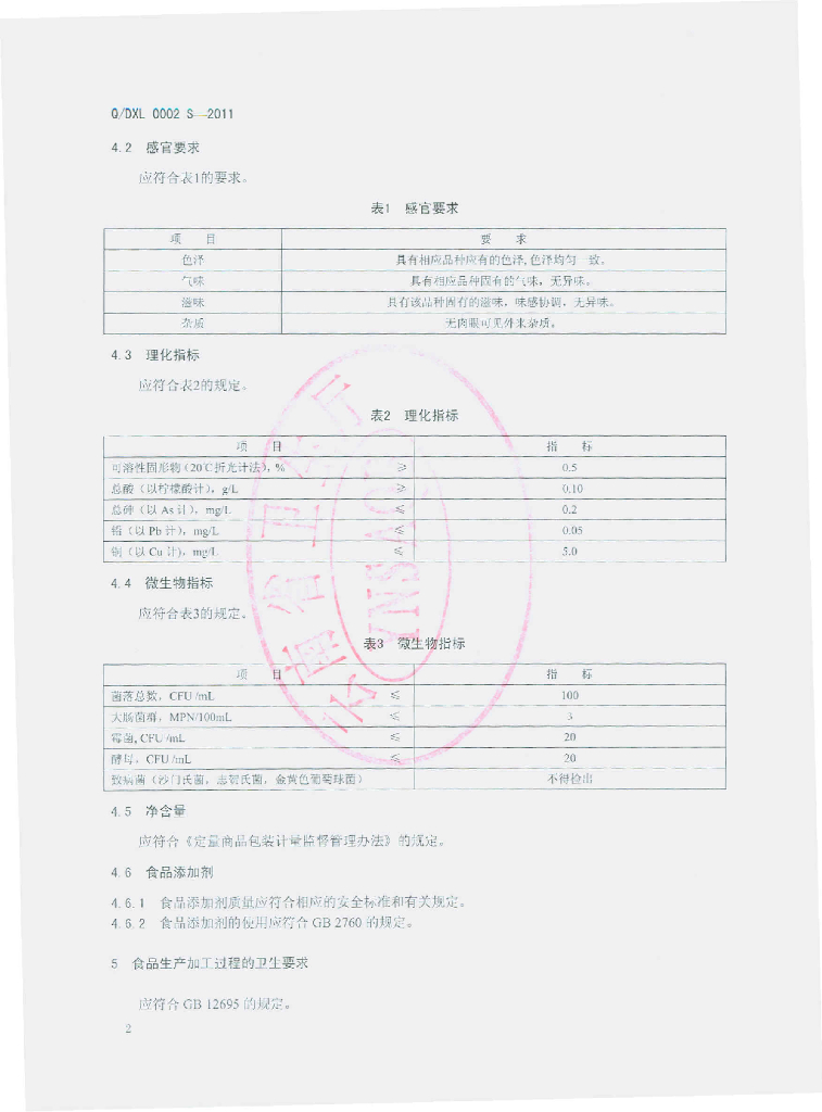 Q/DXL 0002S-2011 标准预览