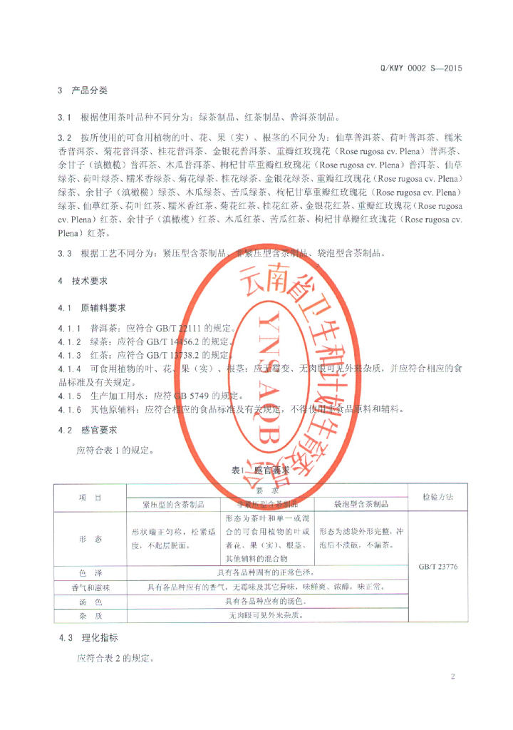 Q/KMY 0002S-2015 标准预览