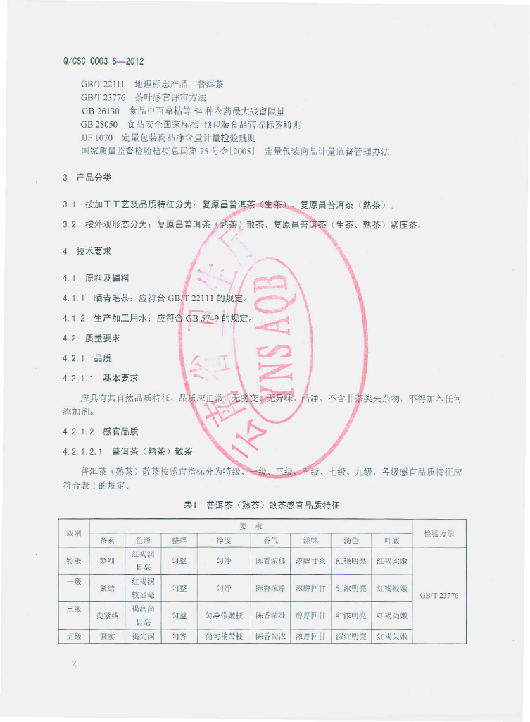 Q/CSC 0003S-2012 标准预览
