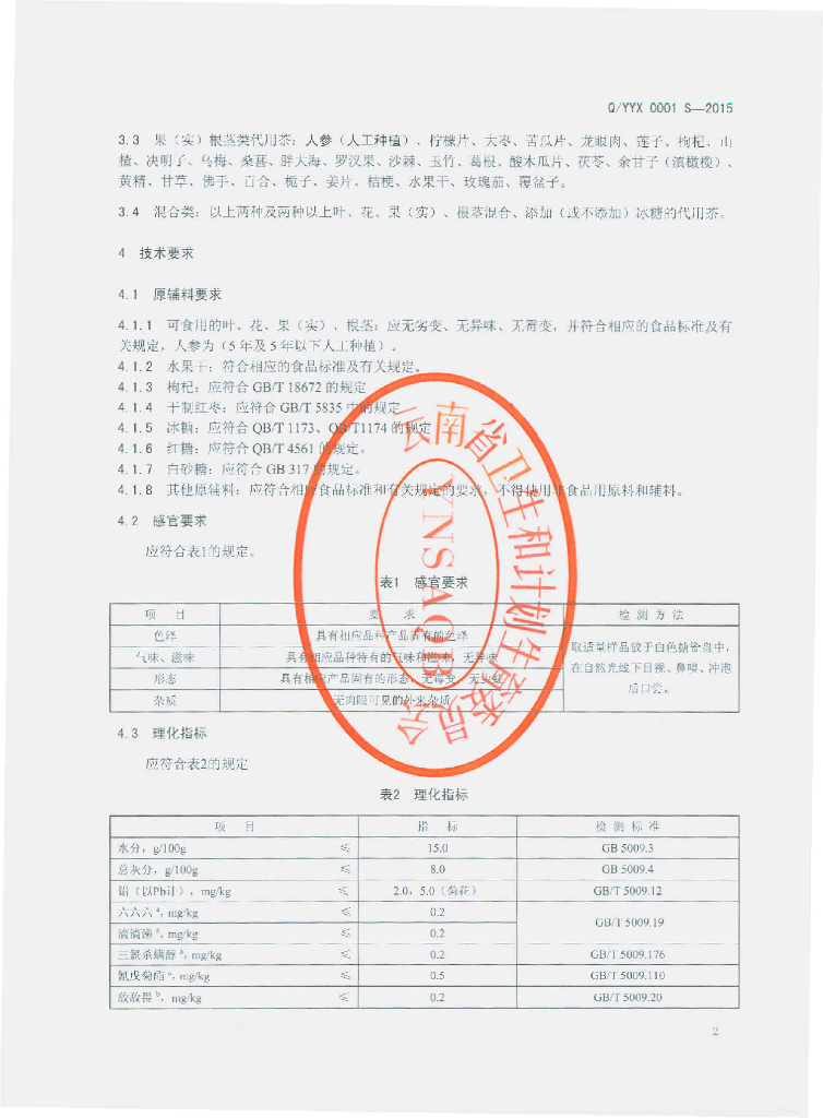 Q/YYX 0001S-2015 标准预览