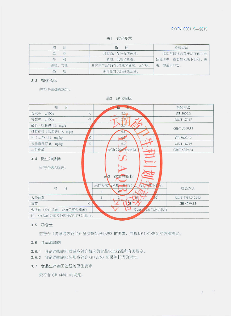 Q/YPM 0001S-2015 标准预览