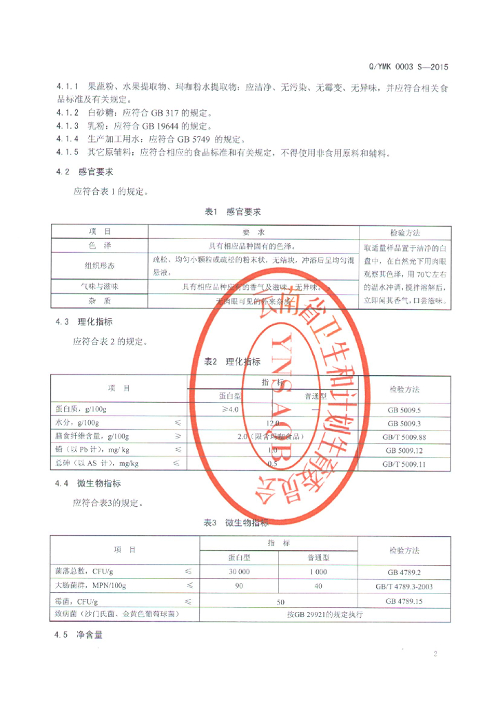 Q/YMK 0003S-2015 标准预览