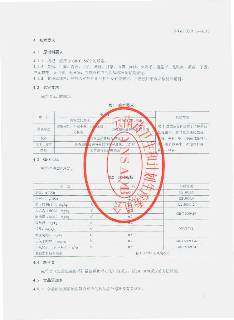Q/YMG 0001S-2015 标准预览