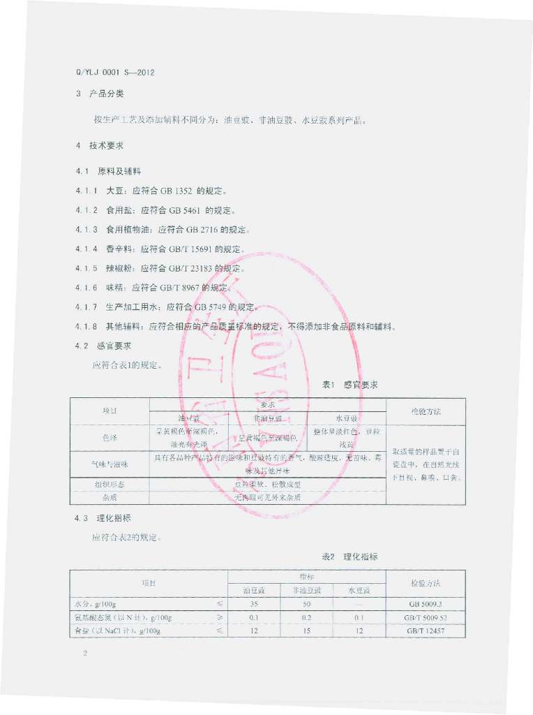 Q/YLJ 0001S-2012 标准预览