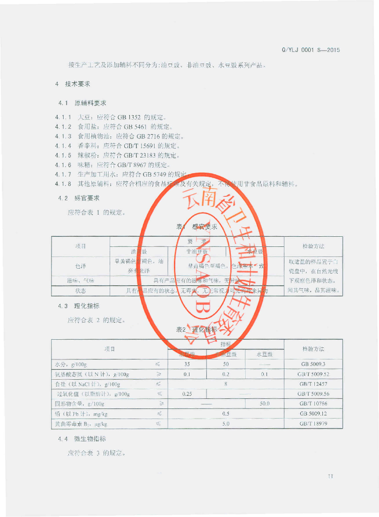 Q/YLJ 0001S-2015 标准预览