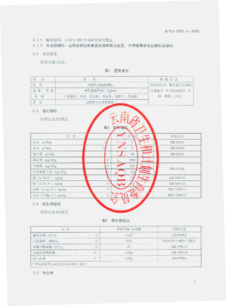 Q/YLA 0001S-2015 标准预览