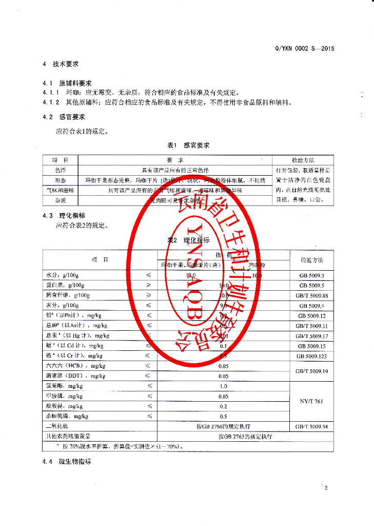 Q/YKN 0002S-2015 标准预览
