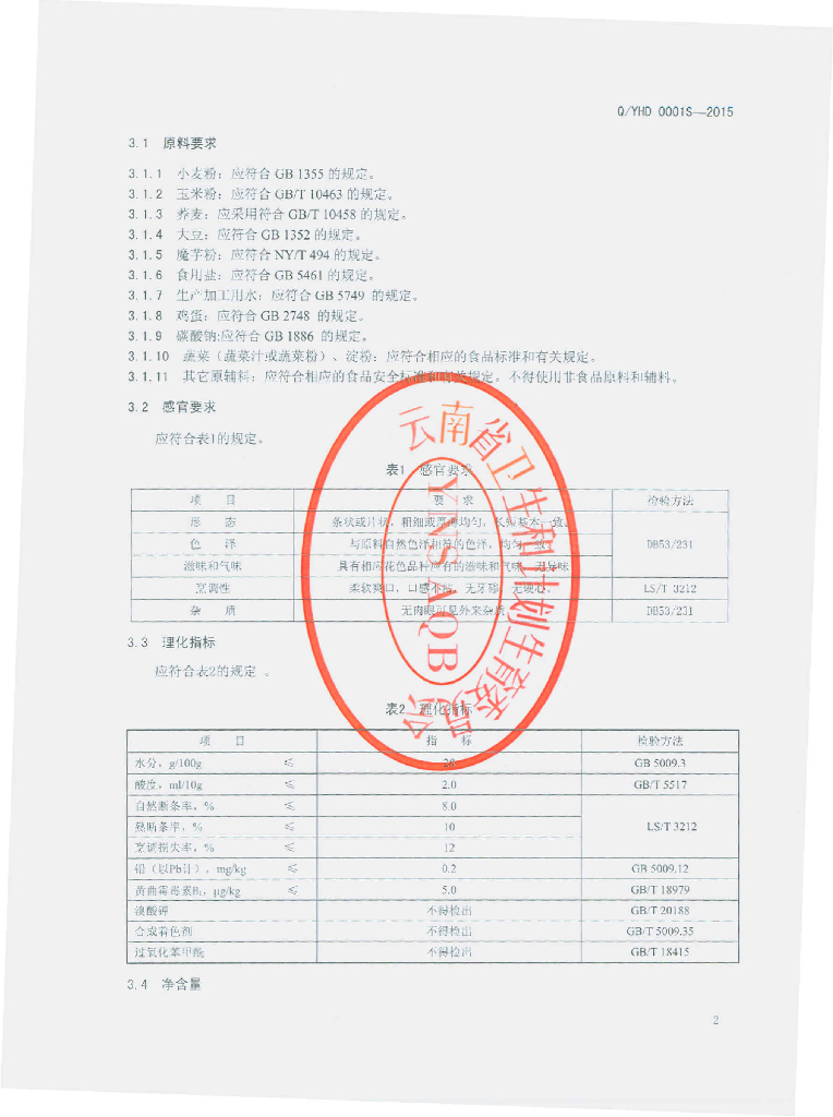 Q/YHD 0001S-2015 标准预览