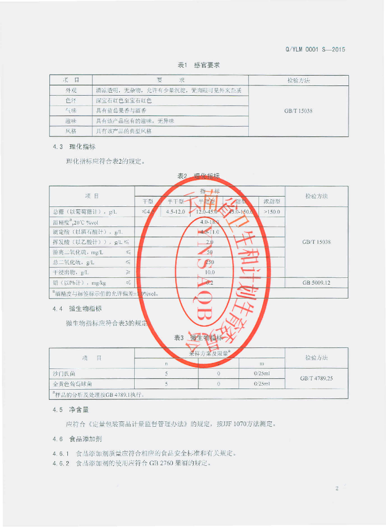 Q/YLM 0001S-2015 标准预览