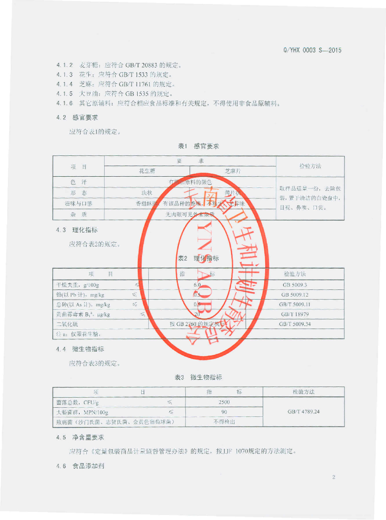 Q/YHX 0003S-2015 标准预览