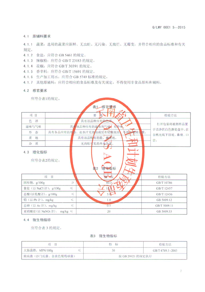 Q/LMY 0001S-2015 标准预览