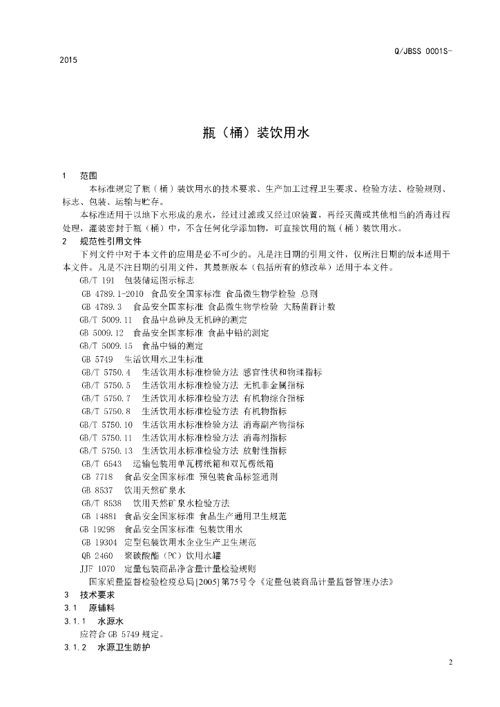 Q/JBSS 0001S-2015 标准预览
