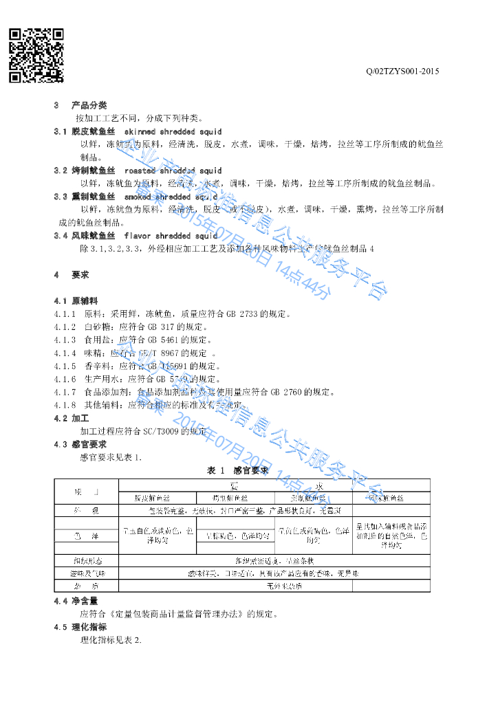 Q/02TZYS 001-2015 标准预览
