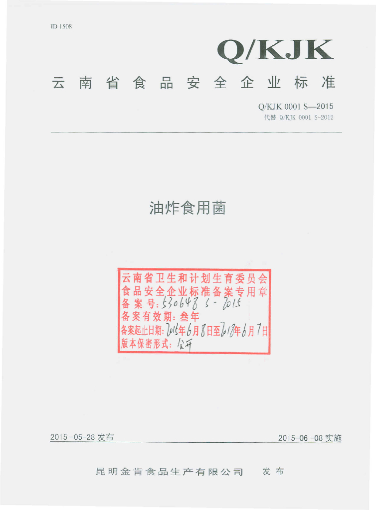 Q/KJK 0001S-2015 标准预览