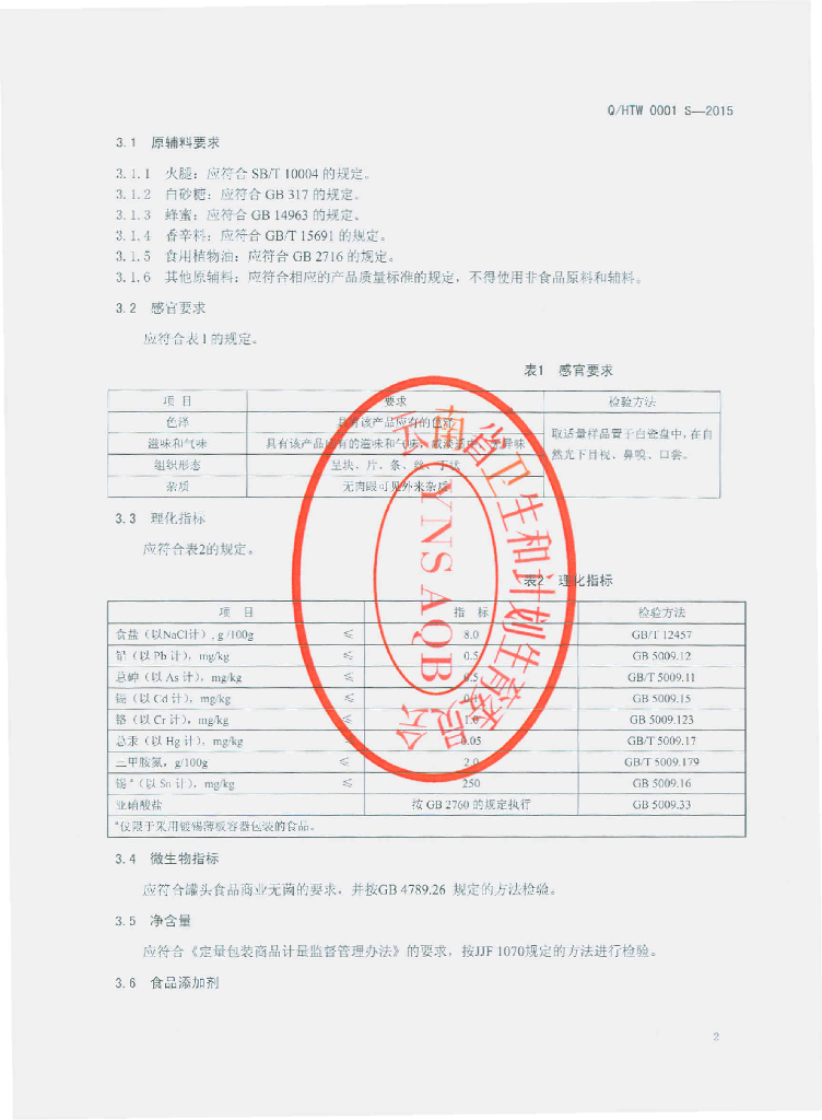 Q/HTW 0001S-2015 标准预览