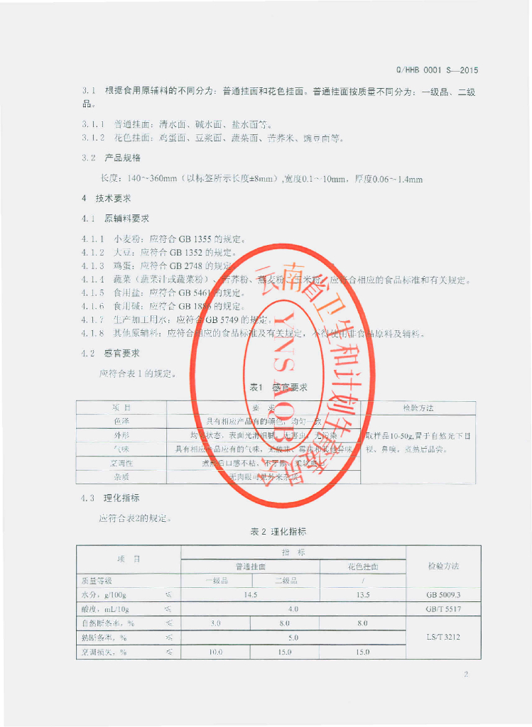 Q/HHB 0001S-2015 标准预览